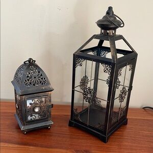 Set of 2 Pier 1 ornate jeweled boho Moroccan candle lanterns